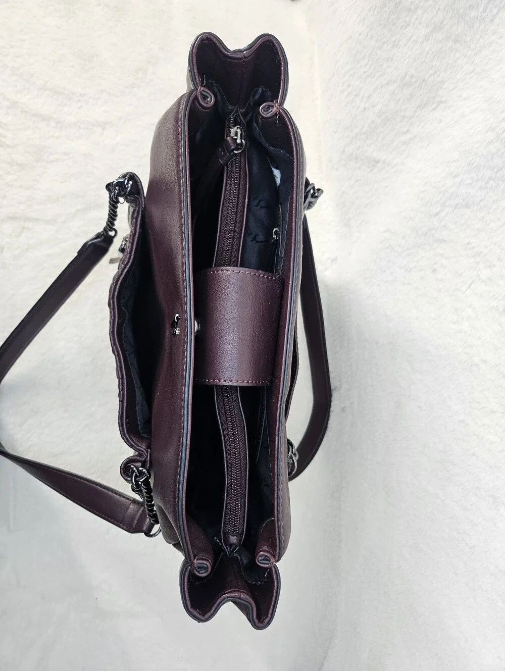 Simply Vera Quilted Shoulder Tote in Plum with Chain-Strap Detail